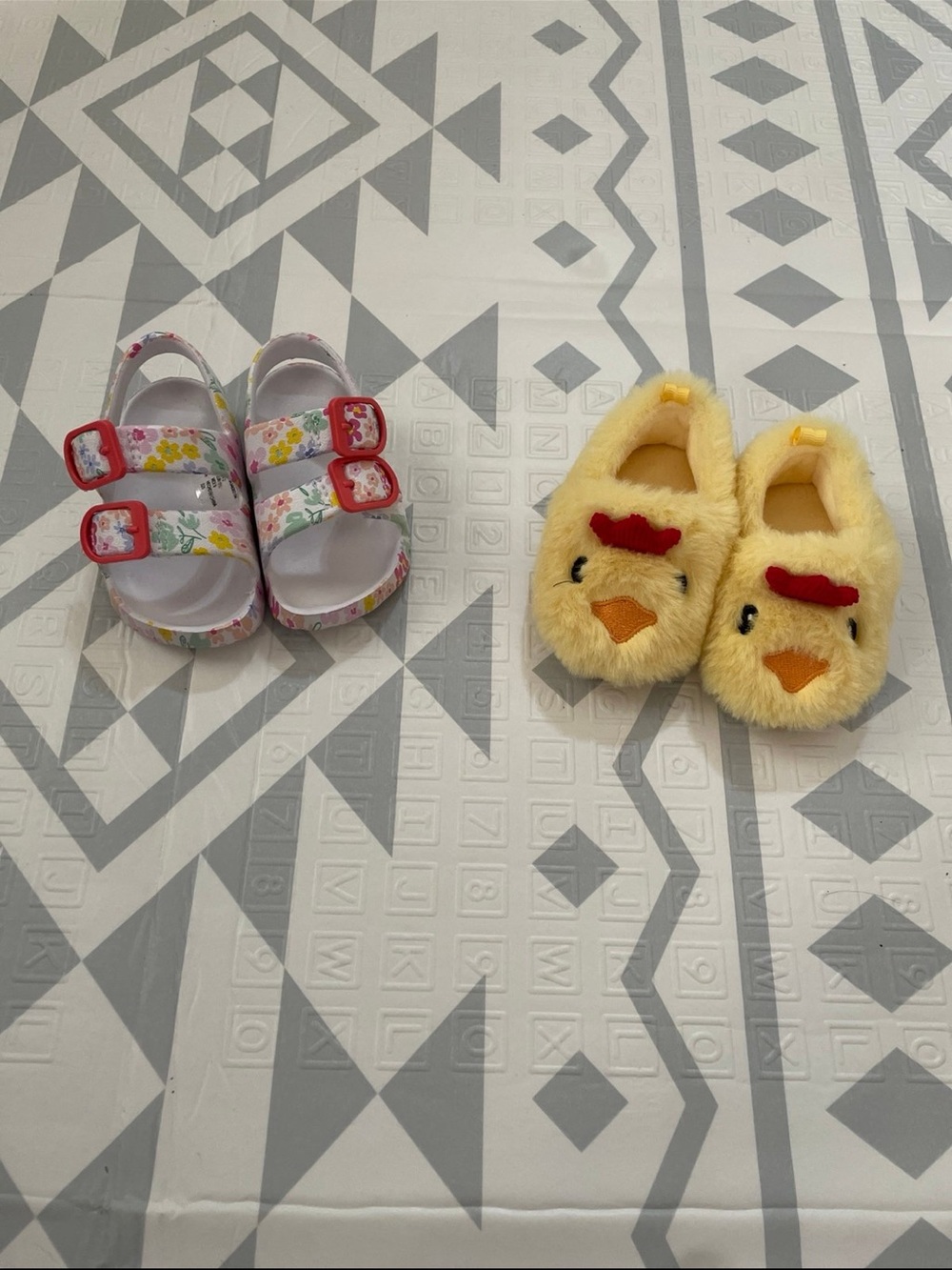 Kids Floral Sandals and Yellow Chick Slippers Set - Cute Twin-Pack